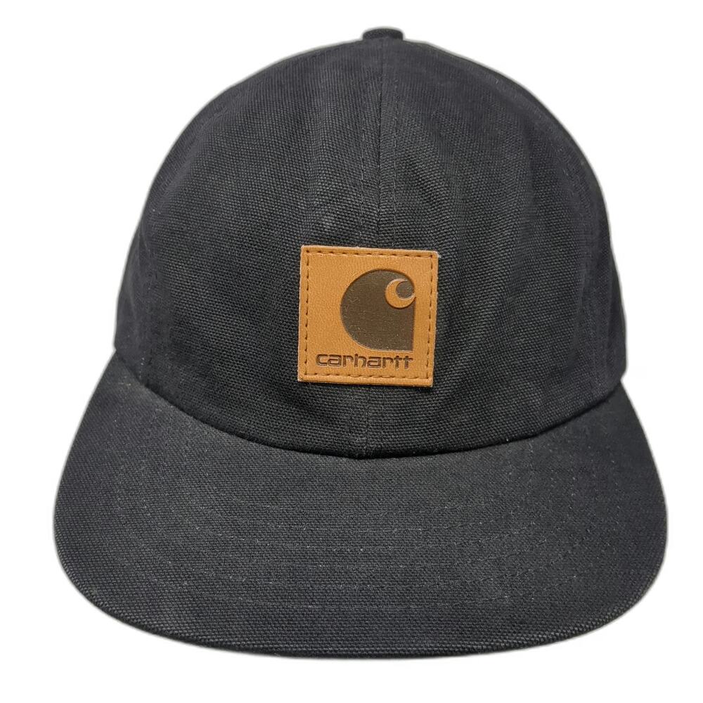 Carhartt Snapback Hat Black Made In USA Leather Patch Back Embroidery Vintage